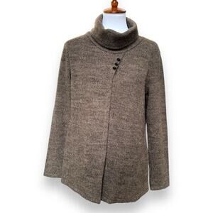 🍀 Cherishh Womens Sweater Brown Mohair Blend Button Turtleneck Knit Italy Small